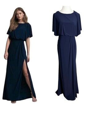 BHLDN Lena Gown Size 6 Navy NWT Flutter Sleeve Bridesmaid Modest Formal